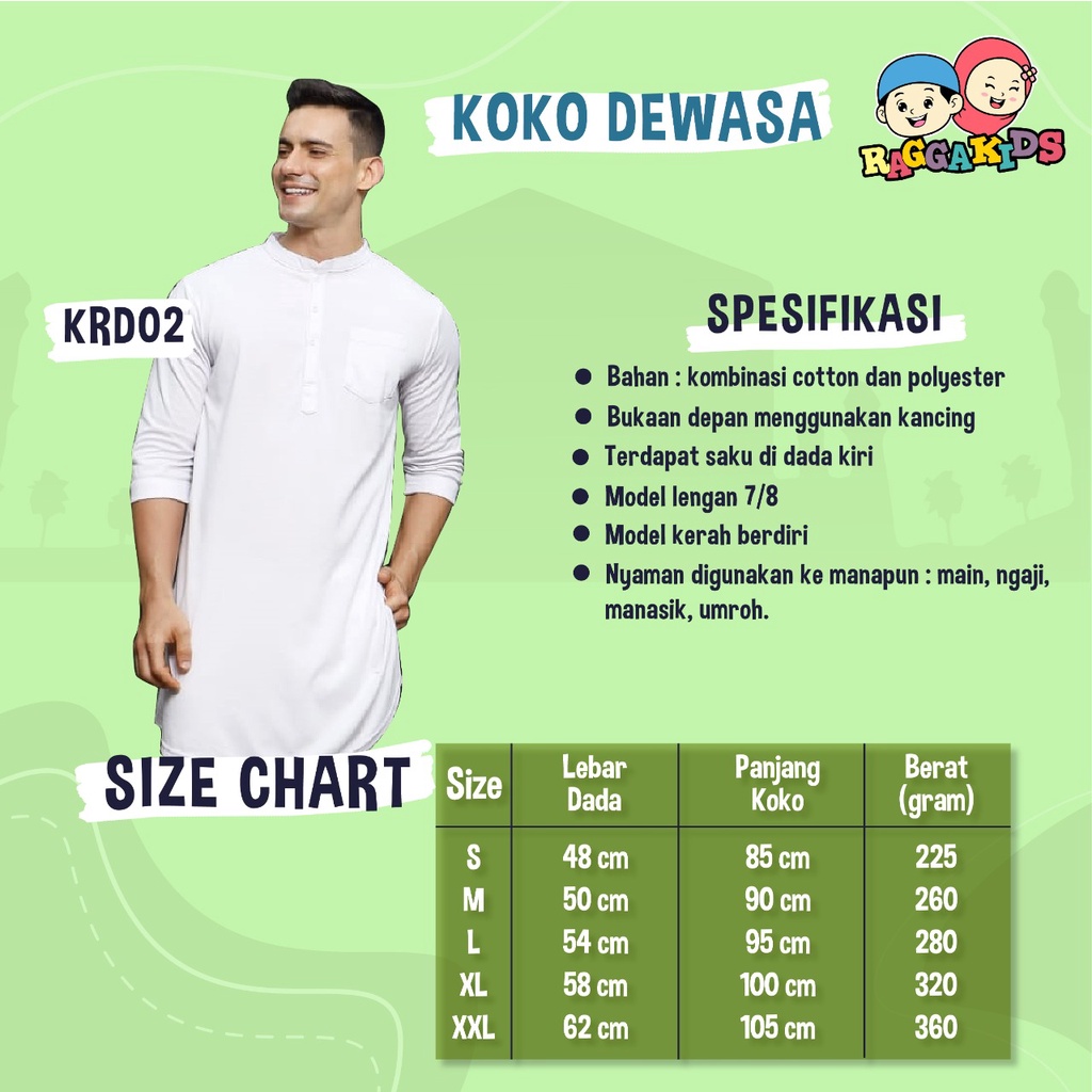 Gamis putih kaos anak Raggakids RG52 gamis manasik Haji koko anak