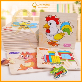 Image of LAKOE Mainan puzzle kayu anak hewan kartun/Mainan Edukasi anak bayi / wooden puzzle toys