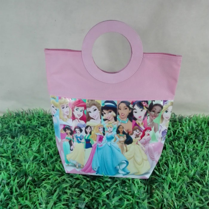 Tas Ultah Anak Princess / Souvenir Ulang Tahun Princess Cinderalla Belle Jasmine Pegangan Bulat