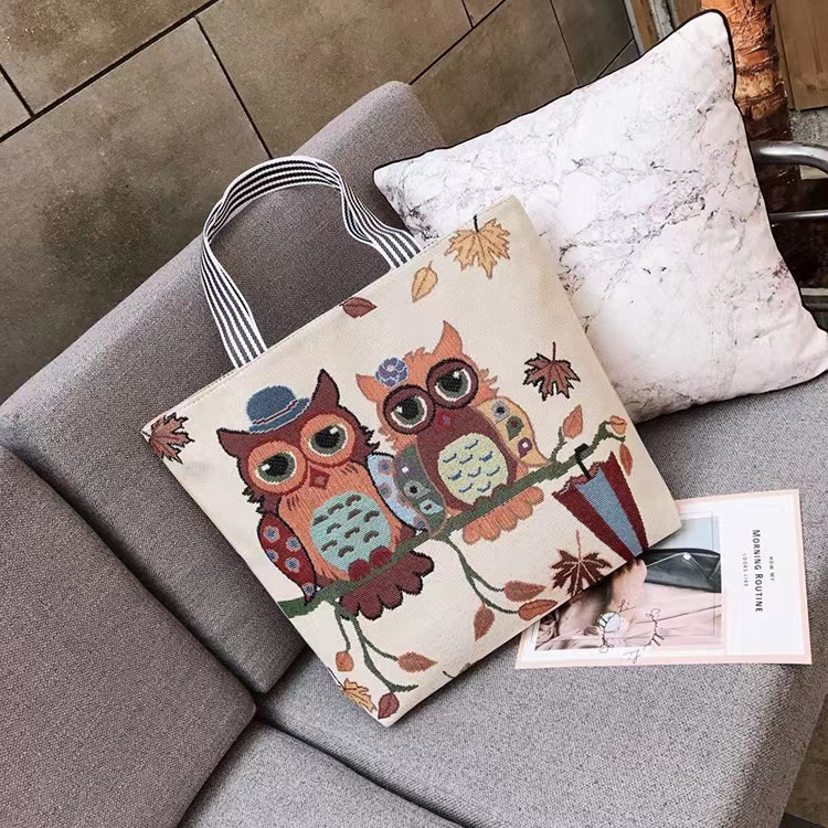 Tas Tote Bag Wanita Besar Kanvas Import/Women Tote Bag/Tas Selempang Wanita/Tas Motif Owl