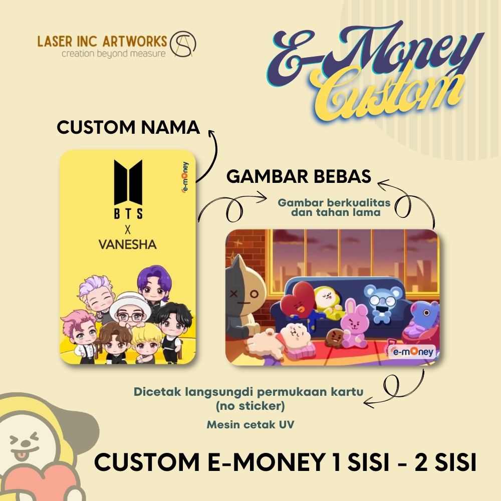 KARTU e Money CUSTOM DESAIN FREE - 1 Sisi atau 2 Sisi - BTS