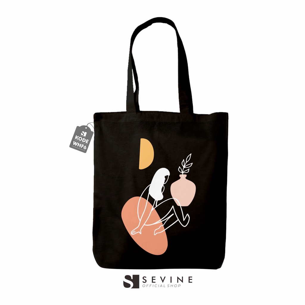 Sevine Totebag Tas Wanita Tote Bag Resleting Fashion Line art Hijab Black Series - WHF6