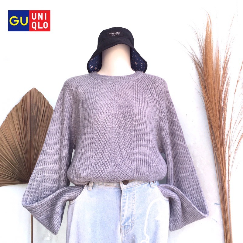 GU Uniqlo Grey Rajut Premium Atasan Kaos Cardi Sweater