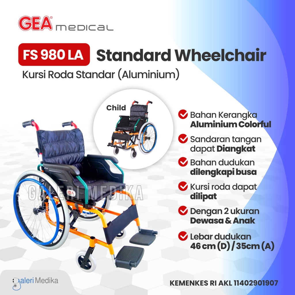 Kursi Roda GEA FS980 LA-46 Dewasa / Kursi Roda GEA FS 980 LA-46 / Kursi Roda Aluminium