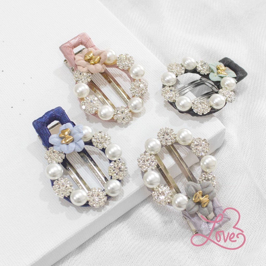 FJ086 - Korean Style Hairclip Round Flower Pearl Jepit Rambut
