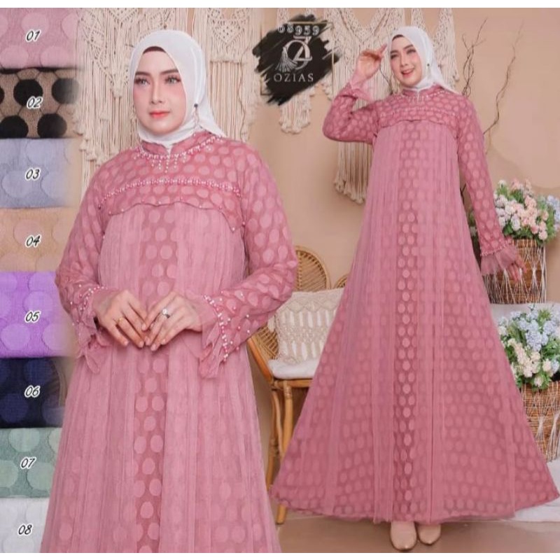 Gamis OZIAS motif Sakura Combi Tile Mutiara Dada