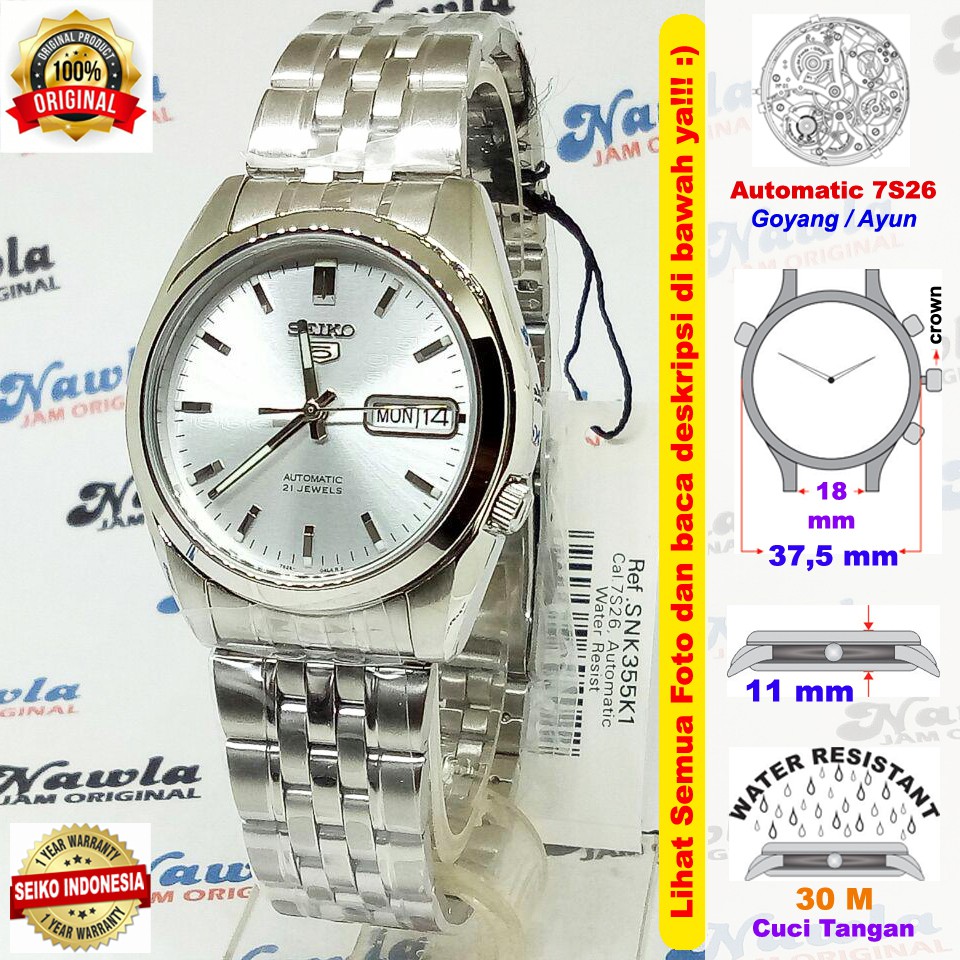 Seiko SNK355K1 Automatic Silver Dial - Jam Tangan Pria SNK355