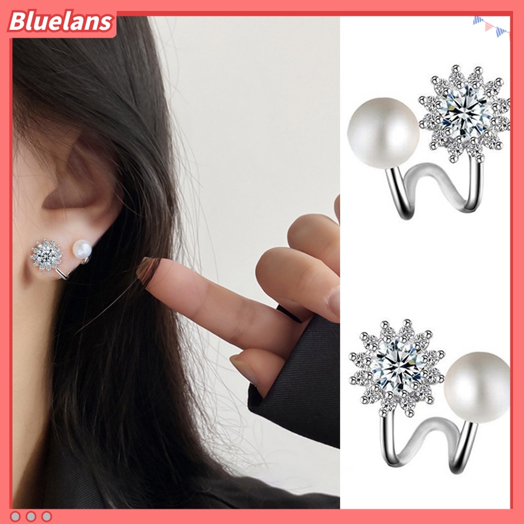 1 Pasang Anting Klip Bentuk Bunga Matahari Bahan Cubic Zirconia Untuk Perhiasan
