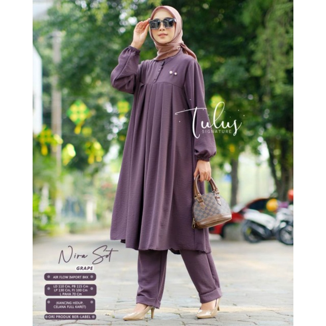 Setelan celana polos Nira set airflow import