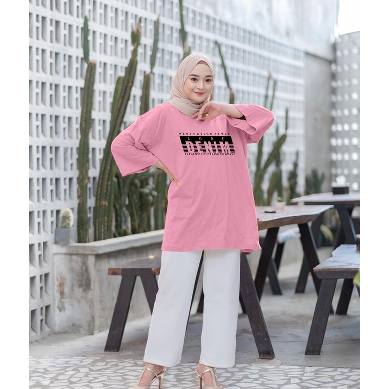 KAOS OVERSIZE TOP HIJAB WANITA BASIC DENIM / OVERSIZE SLIT BLOUSE