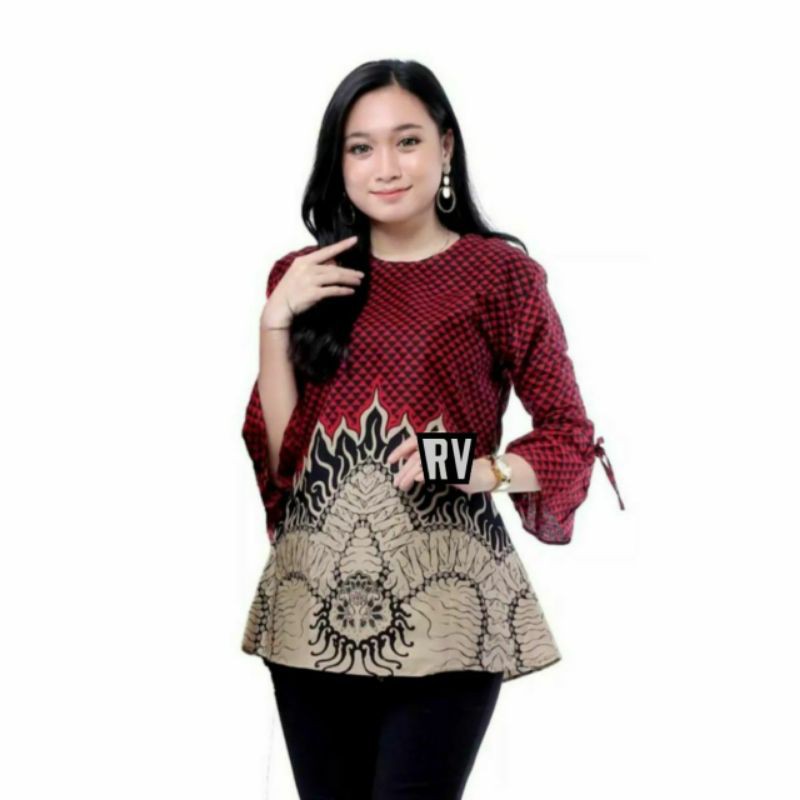 tey-17 Batik wanita ASJ SA HRB026 Kenongo Kemeja Tosca Pendek-Blouse RV