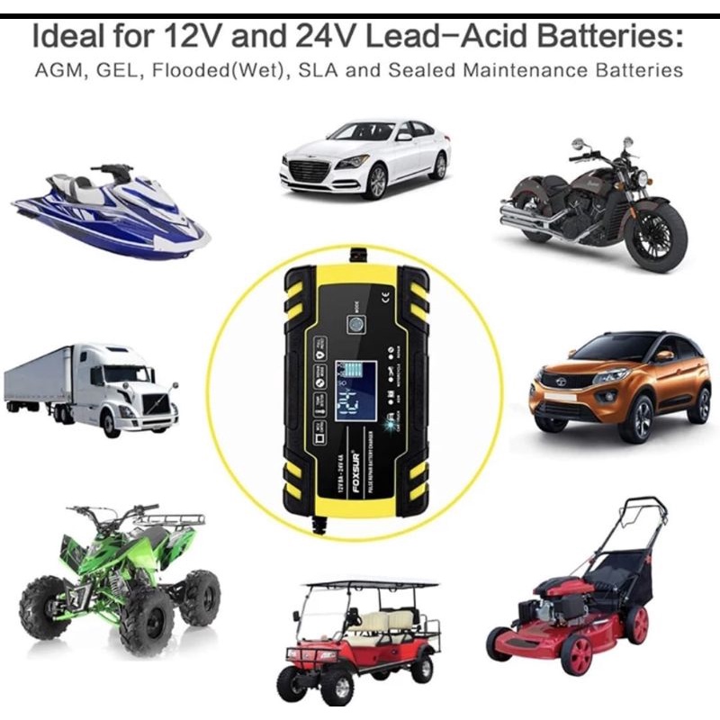 charger Accu cass aki Foxsur 12V 24V 8A Motor Mobil repair battery auto smart charging