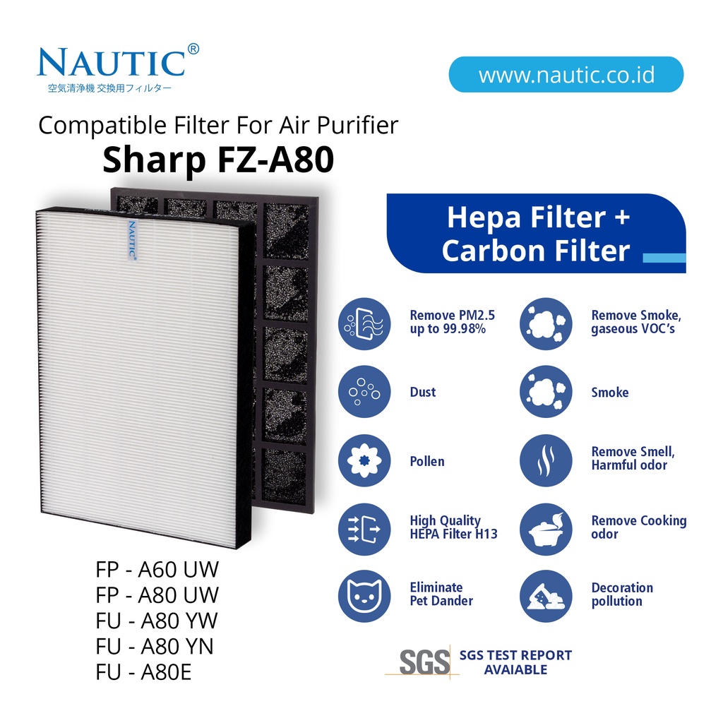 NAUTIC - Hepa Filter And Deo for SHARP FZ-A80SFE HEPA &amp; Carbon Active Filter - FU-A80Y FU-A60Y