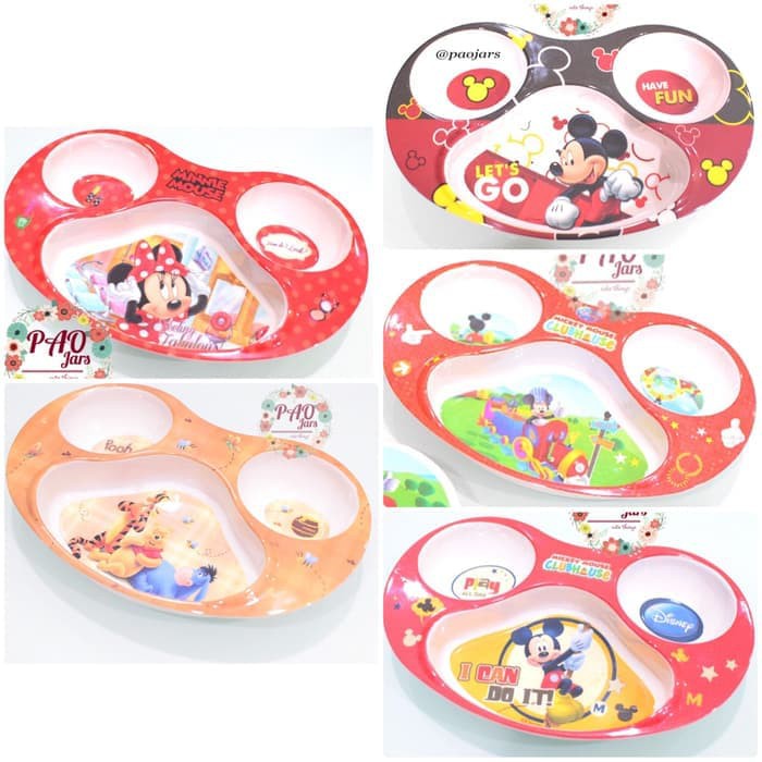 piring makan 3 sekat / piring melamin cars / minnie / mickey