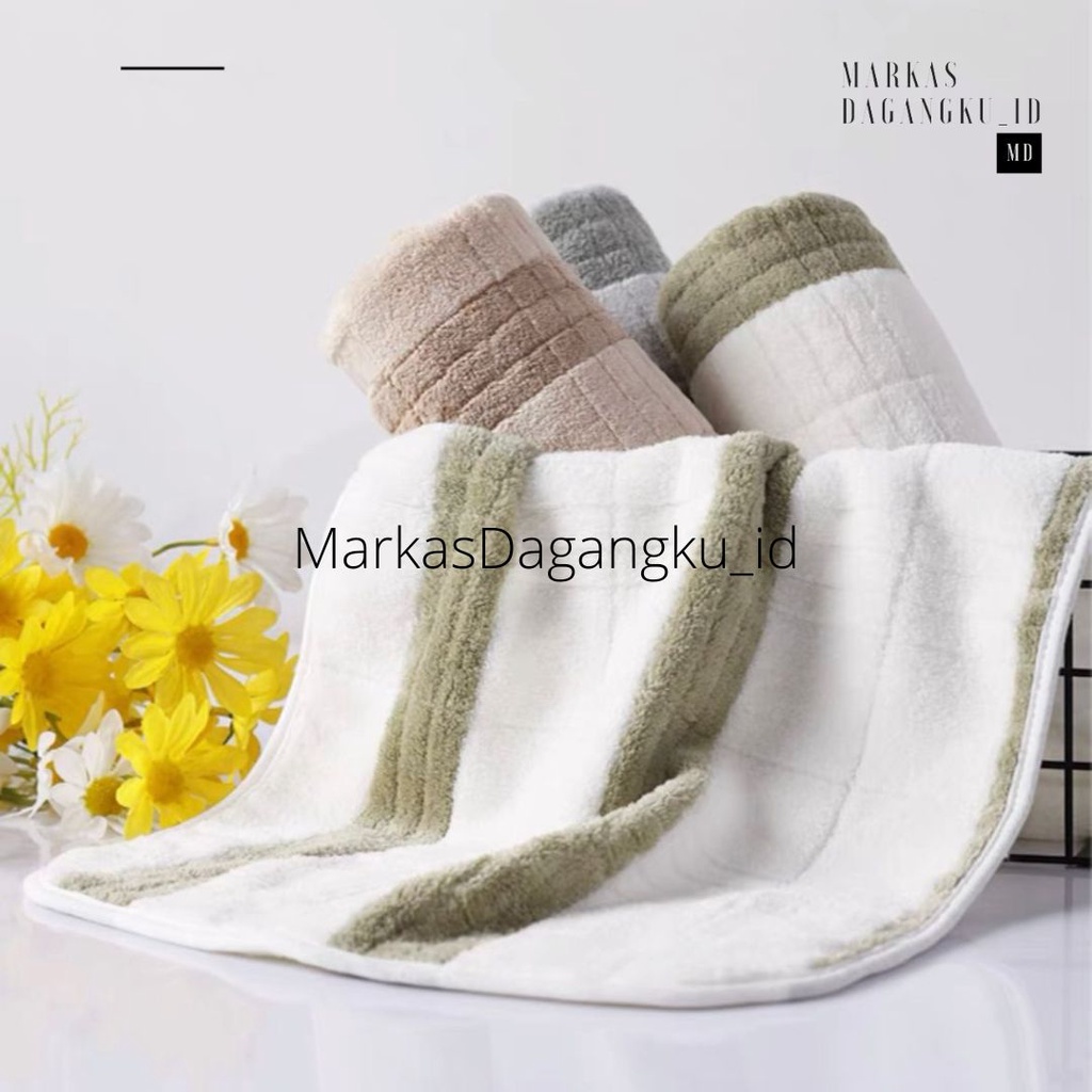 Handuk Mandi Dewasa Microfiber Bermotif Garis Kotak 70x140 Premium Quality