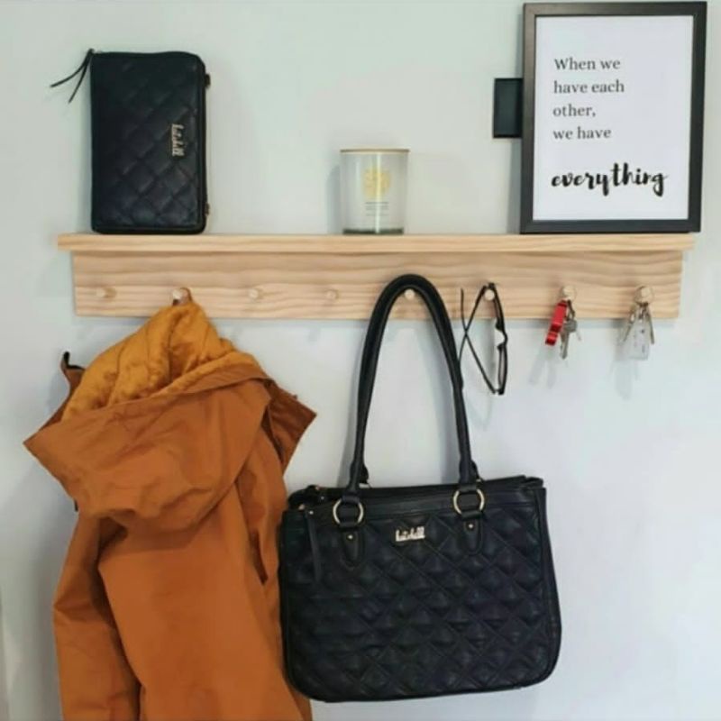 Rak dinding gantungan kunci baju kapstok ambalan kayu minimalis #34