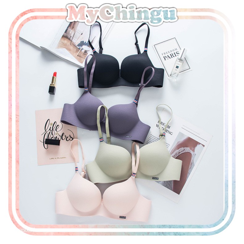 ❀ Chingu ❀ PW033 COD Bra Push Up Wanita Tanpa Kswat Simple Warna Polos Bh Pengait Belakang Pakaian Dalam Sport Tanpa Kawat Import