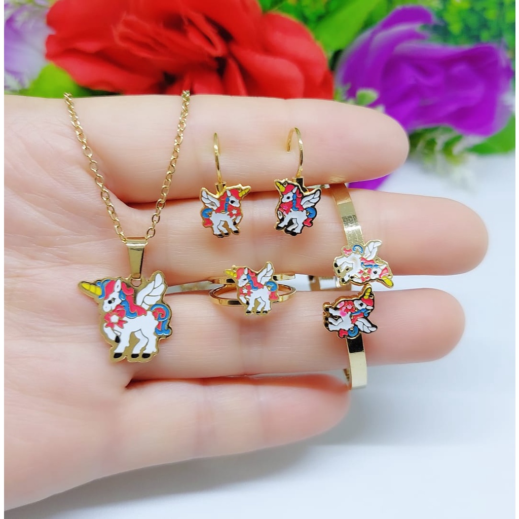 Set anak titanium (gelang,kalung,anting,cincin) perhiasan fashion S023-024