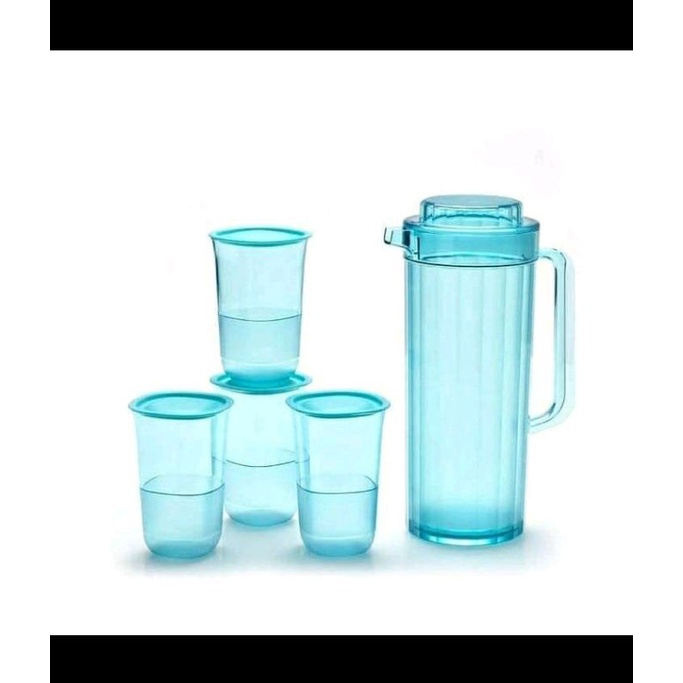 Jual Tupperware Watercolor Pitcher Tosca/Teko Kristal Set/Gelas 4 Pcs