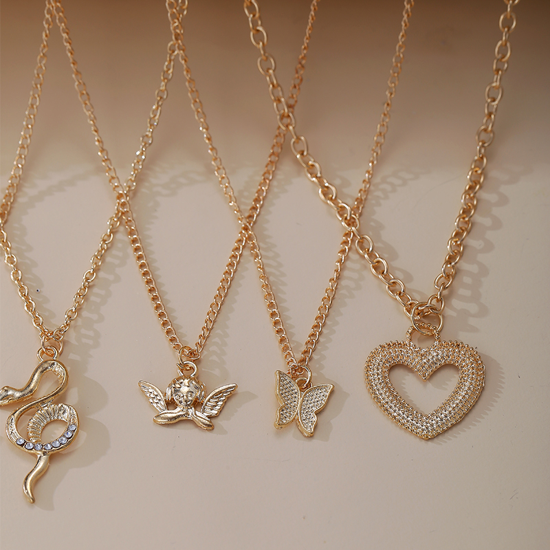 6pcs / Set Kalung Rantai Choker Liontin Bunga Butterfly Warna Emas Gaya Retro Korea Untuk Wanita