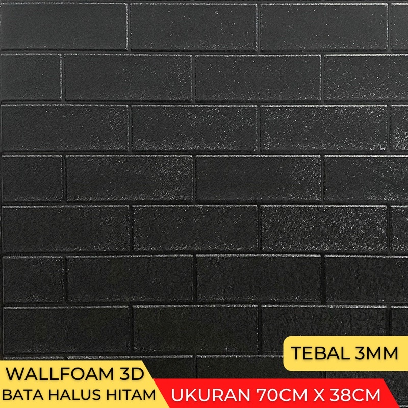 Wallpaper Stiker Dinding 3D Foam Batu Bata 70cm x 38cm-Bata Halus Hitam