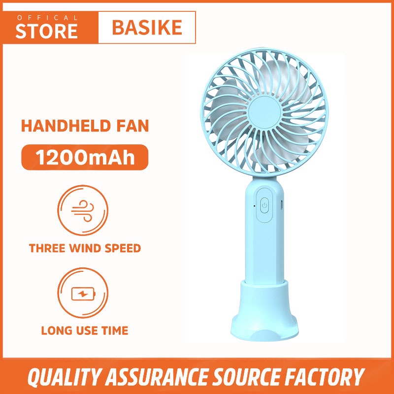 BASIKE Kipas Angin Mini Portable 1200mAh Rechargeable 3-Speed ​​Adjustment Fan USB With Phone Holder