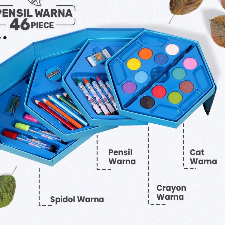 

정 Crayon Set Isi 46 Pensil Warna Spidol Cat Air Alat Lukis Mewarnai Kartun Anak Flash Sale