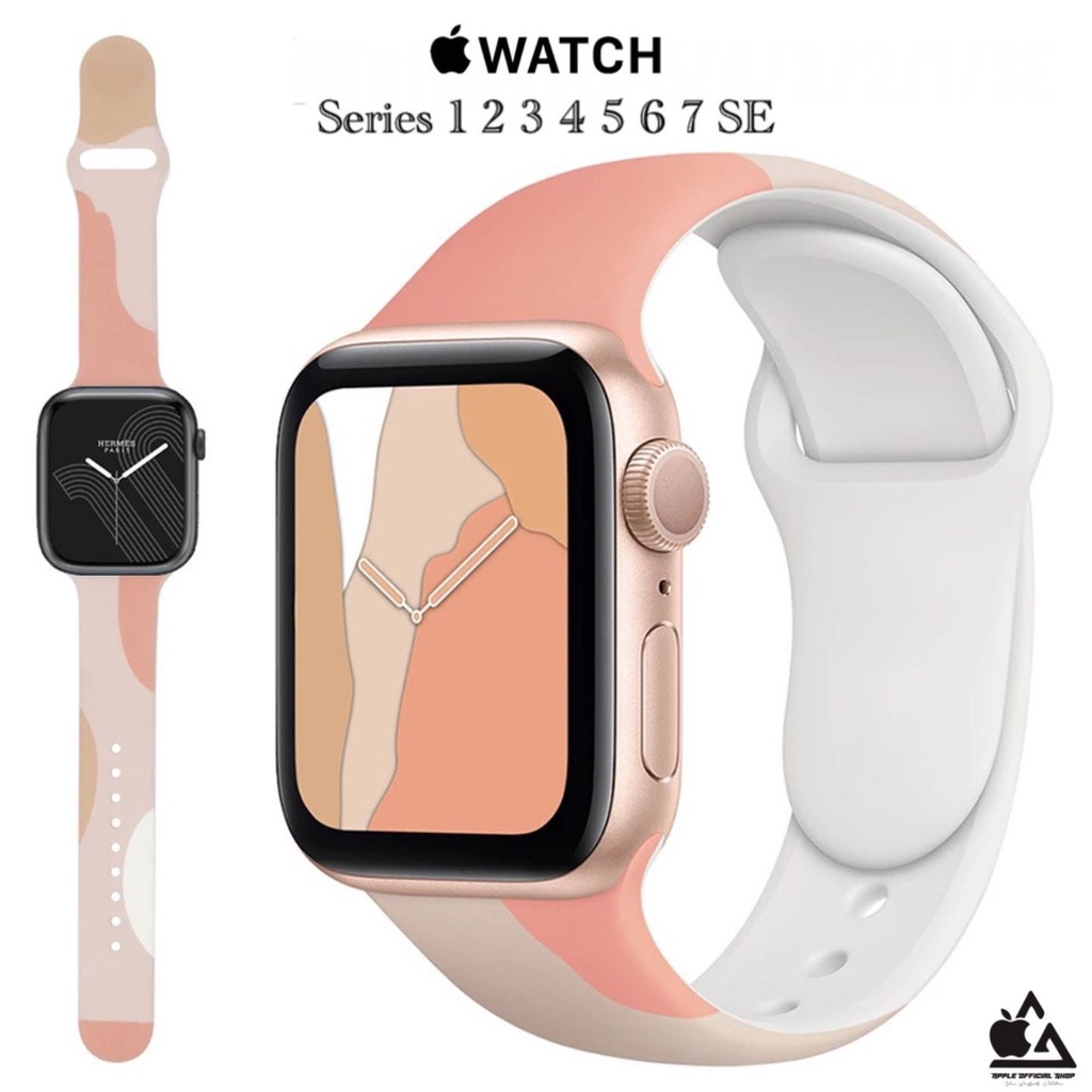 Korean Morandi Pattern Tali Strap Apple Watch  38mm 40mm 41mm 42mm 44mm 45mm SERIES 8 ULTRA 49MM SERIES 8 Series 1 2 3 4 5 6 7 SE Sport Band Strap iWatch Jam Tangan Smart Silicone ABSTRAK Bracelet Candy Polos Silikon Rubber Case