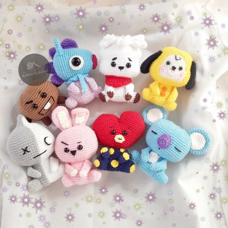 amigurumi boneka bt21 bts chimmy mang koya rj cookie shooky tata van