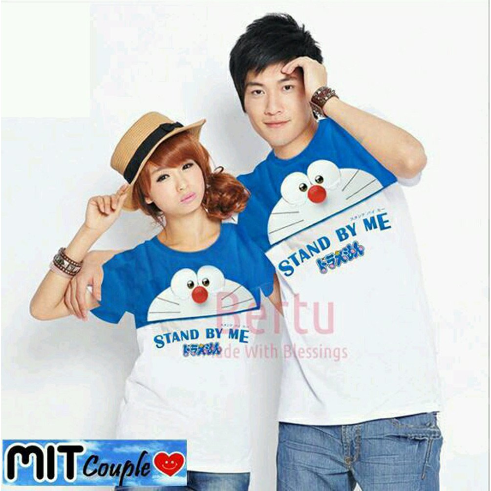 Grosir Kaos Pendek Doraemon couple | Baju couple Lengan Pendek | kaos couple | couple lucu couple