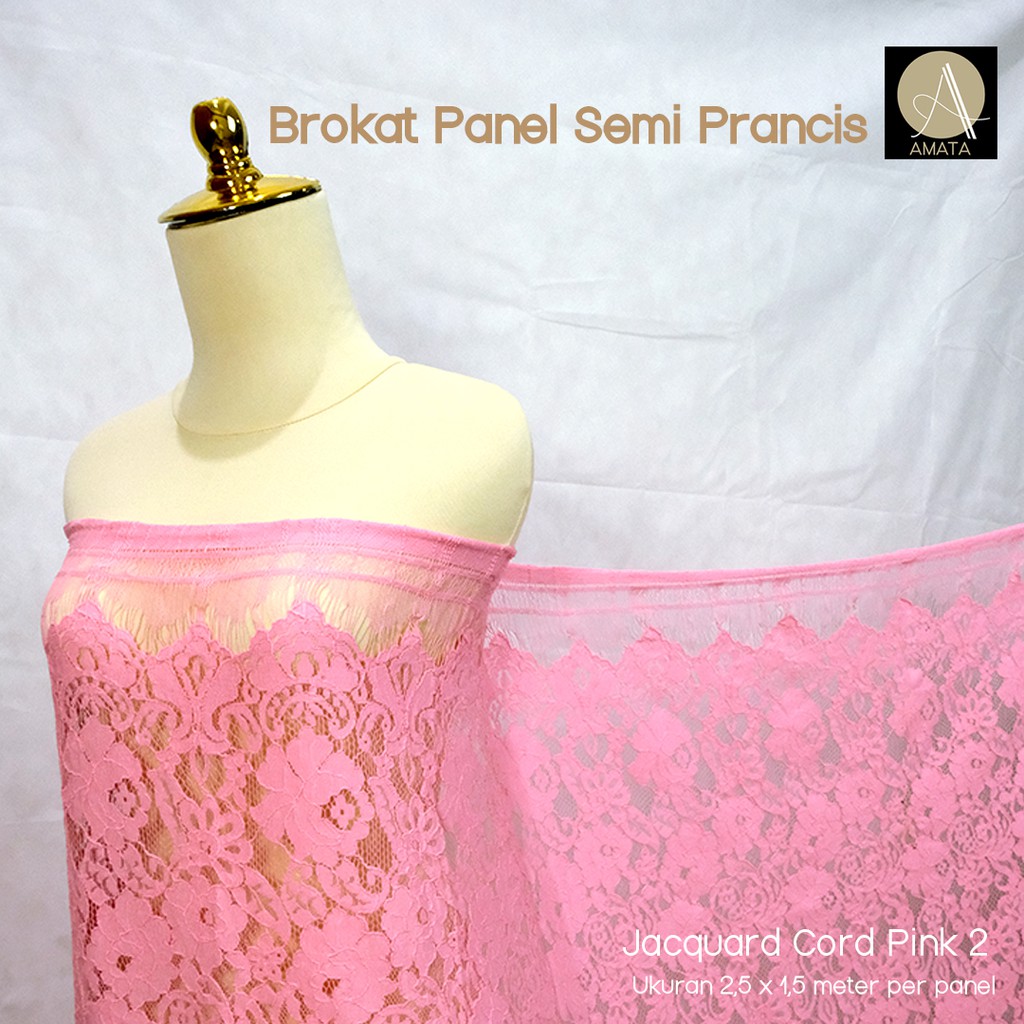 Kain Brokat Brukat Tile Semi Prancis Bahan Kebaya Jacquard Cord Pink 2