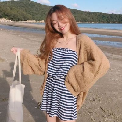 Korea Longgar Sweater lengan panjang tipis Tipis Pakaian pelindung matahari Cardigan pendek-2