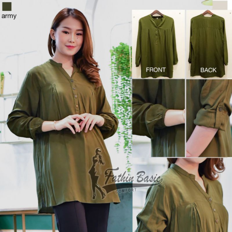 Blouse Polos Rayon - Atasan Rayon - Army - Dark Olive - Fathin Basic - Tanahabang Collection