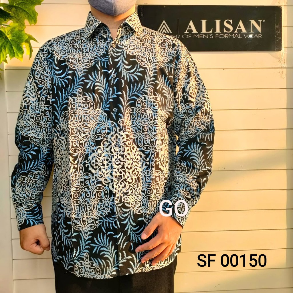 gof ALISAN KEMEJA Pakaian Pria Hem Kemeja Batik Kombinasi Lengan Panjang Original Bagus Full Print