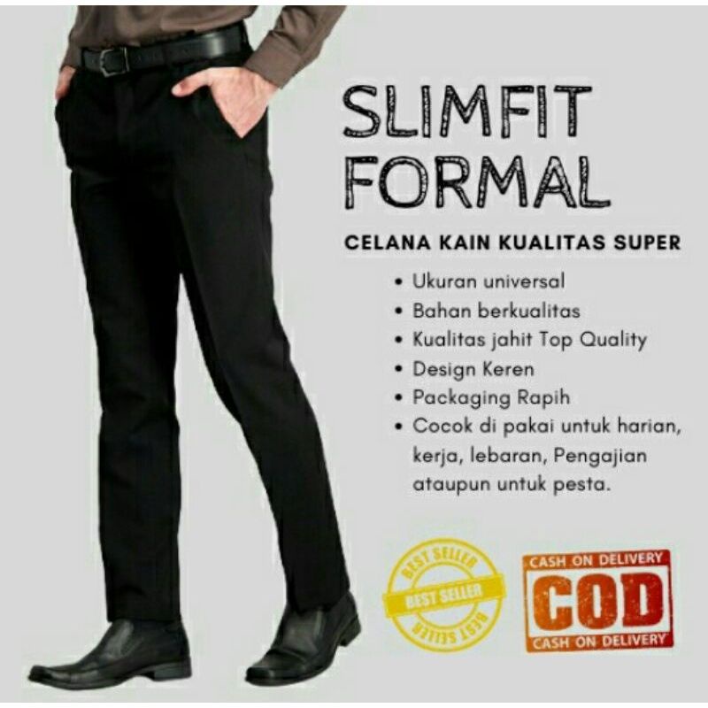 CELANA PRIA PANJANG BAHAN DASAR KAIN TISU TWIST TEFLON MODEL SLIM FIT KERJA KANTOR FORMAL CELANA RES