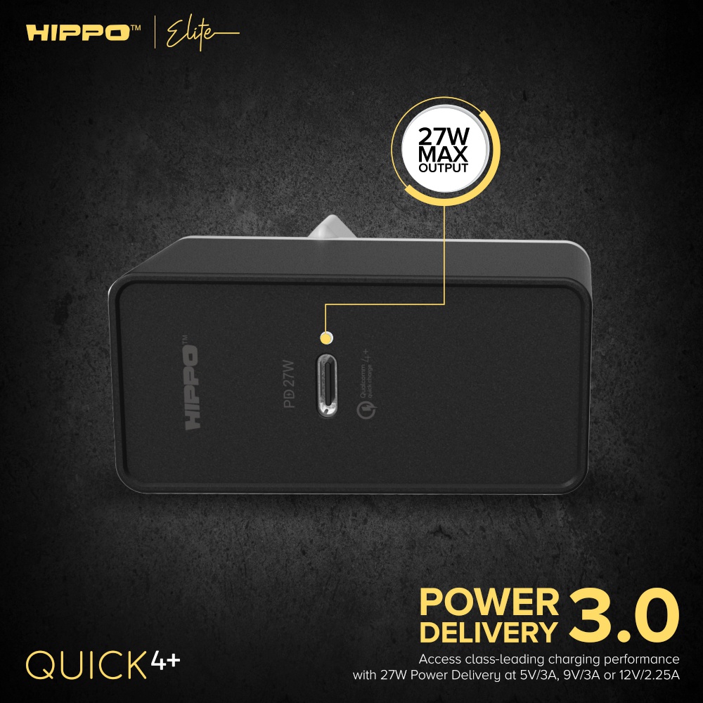 Hippo Adaptor Quick4+ PD 27W Quick Fast Charging 4.0 Travel Adapter Kepala Casan Colokan Charger Rumah type C Power Delivery QC Port Output USB C Super Fast