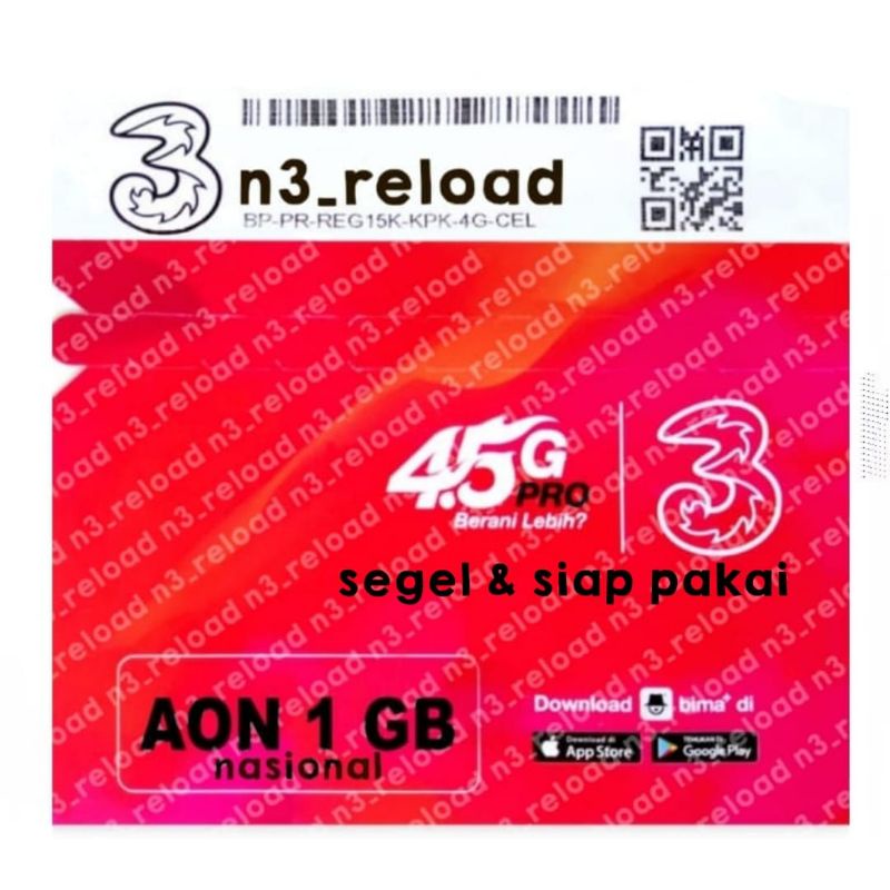 Perdana 3 Tri Aon 1GB &amp; 2GB Nasional (Segel &amp; Siap Pakai)