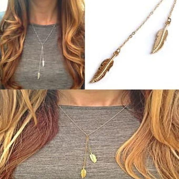 New Kalung Emas Silver Korea Panjang Model Daun Double Sh170 - Emas