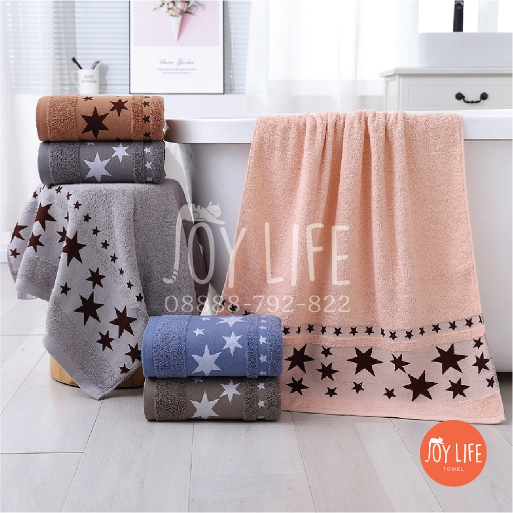 Handuk mandi katun 80cmx160cm / handuk dewasa / motif bintang tebal dan lembut