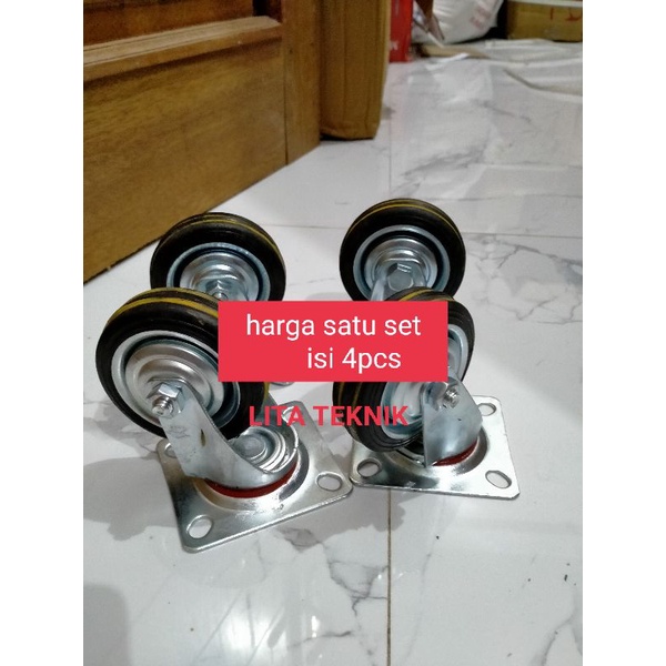 Roda karet 3 inchi roda casters 3&quot; 4pcs roda roly