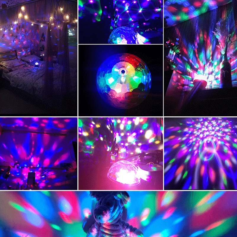 Lampu proyeksi mikrofon wireless bluetooth speaker RGB disco light Decoration lampu rotating Musical Ball