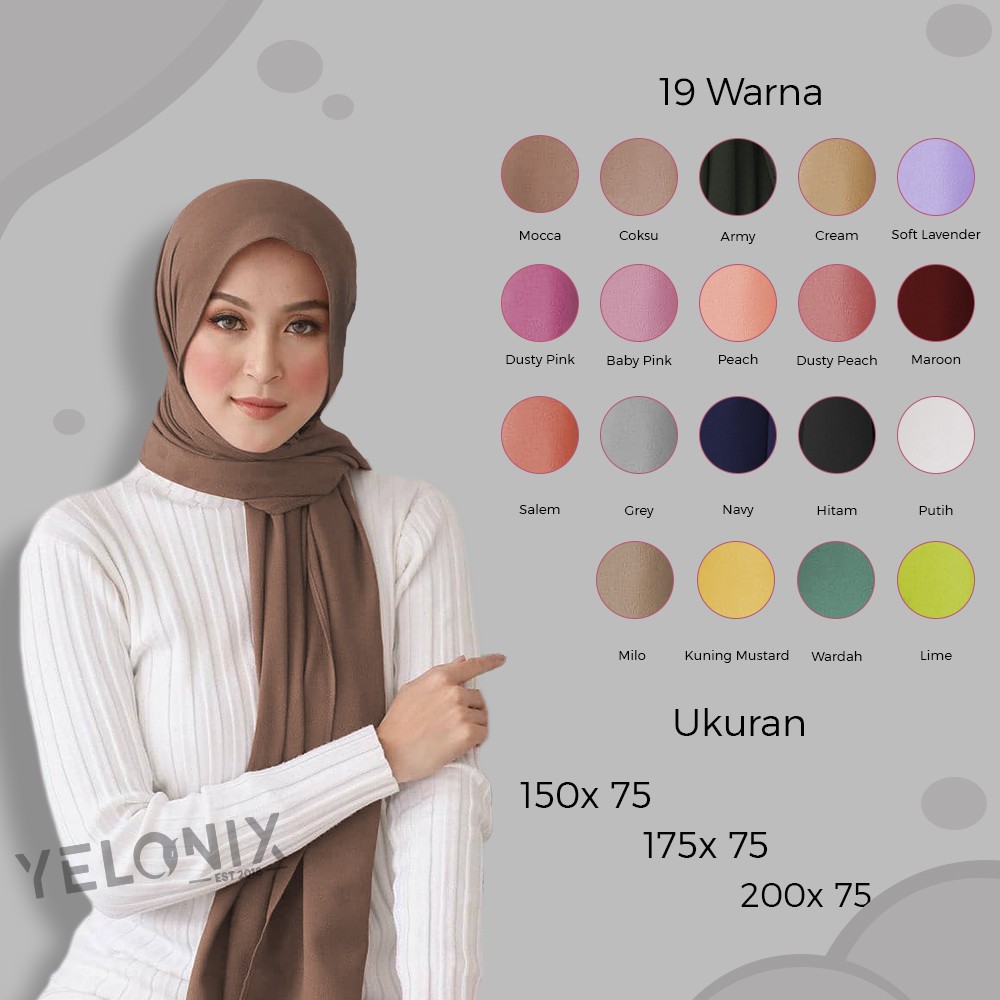 HIJAB PASHMINA DIAMOND CREPE / SABYAN JAHIT TEPI PASMINA JILBAB KERUDUNG POLOS MUSLIM - YELONIX