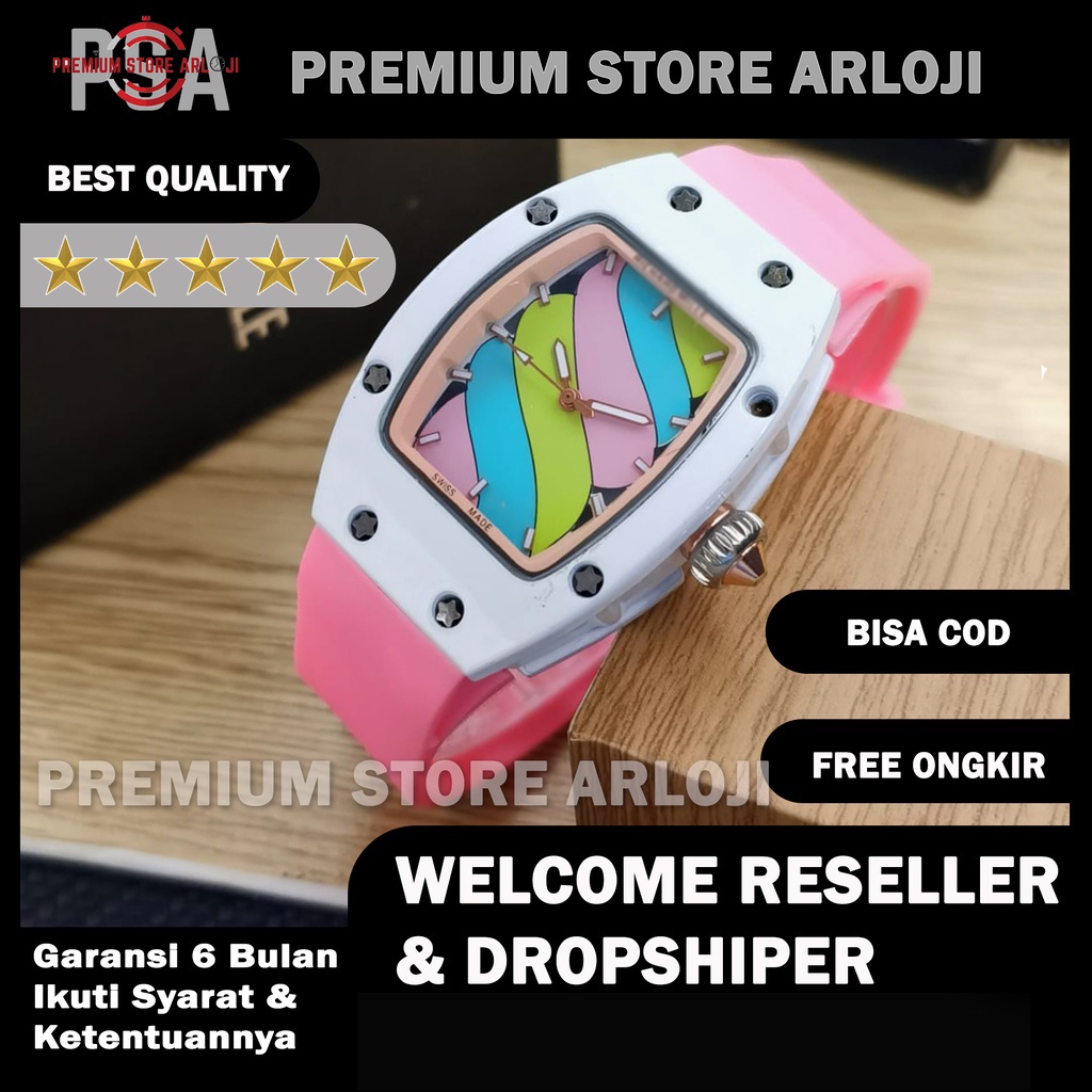 Grosiran Jam Tangan Wanita 1832 Yl Analog Tali Strap Rubber Free Baterai (COD)