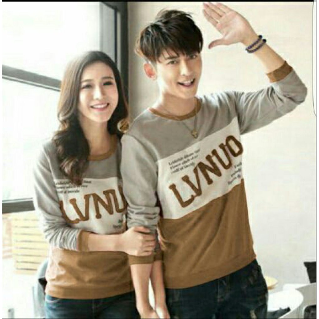 R CP LVNUO Baju Couple Pasangan Kembaran Kaos Lengan1 Panjang Pria Wanita Cewe Cowo Keren Bagus Mo
