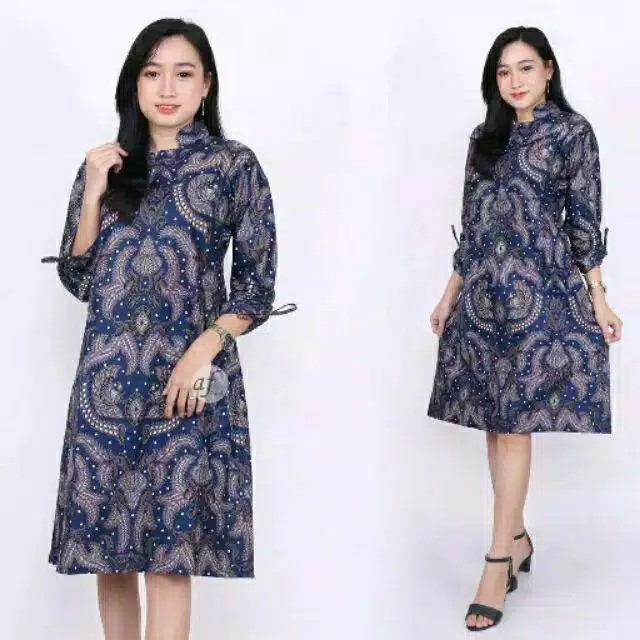 Batik Tunik Shibori Jumputan Terbaru Size S-3l / Hrb026 Yelbor Navbor / Biru Putih