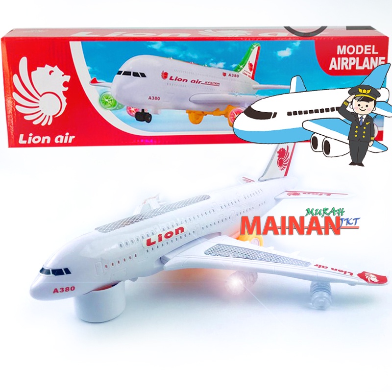 MAINANKEI MAINAN ANAK MURAH MAINAN PESAWAT LION AIR A380-200LI MAINAN ANAK PESAWAT TERBANG LION AIR FLASH ELECTRIC