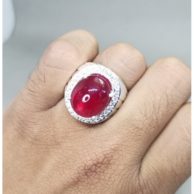 Batu Cincin Permata Merah Delima Ruby Asli bagus Perak