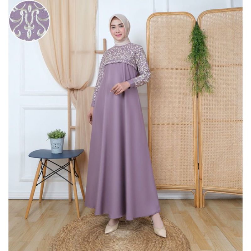 Gamis wanita muslim pesta kondangan bahan Toyobo bordir ORIGINAL by guzel