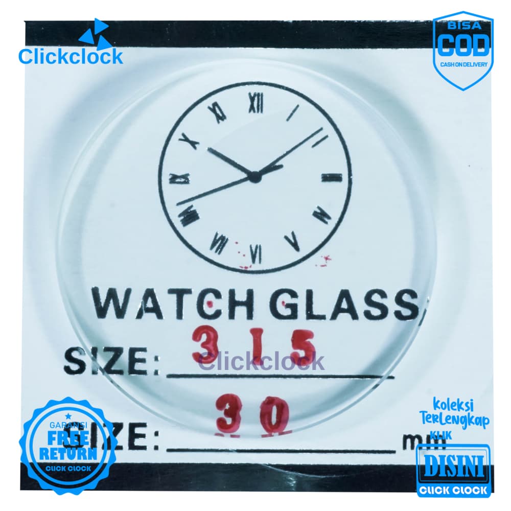 Kaca Jam Kaca Bahan Watch Glass PNC-335 Murah 3,35 cm