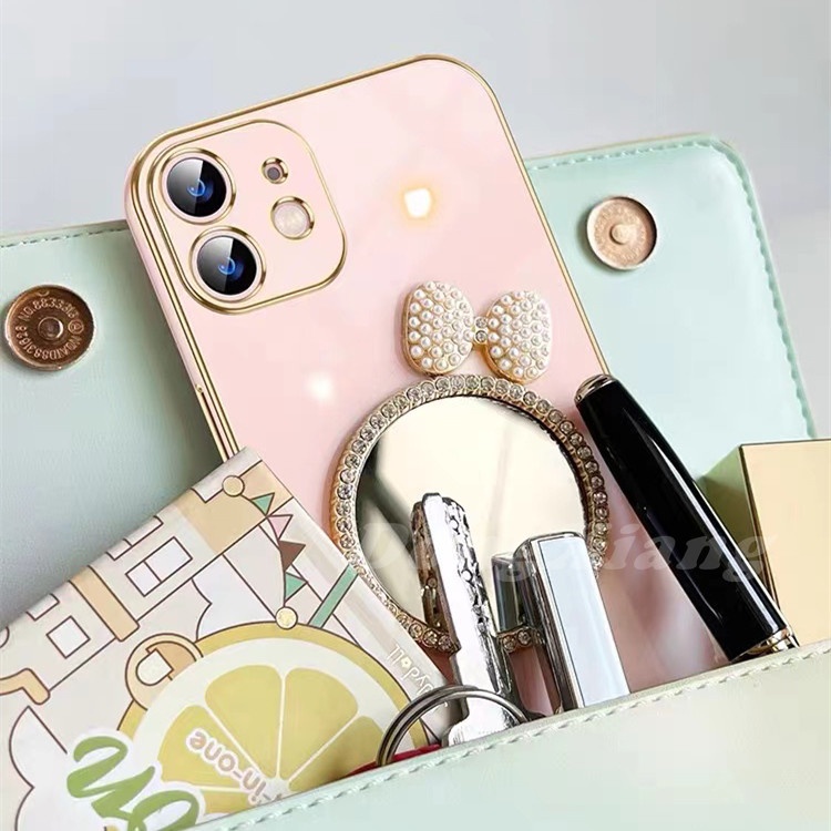 Casing Soft Case iPhone Xs Max 6 Plus 6S 7 8 Plus Aksen Pita + Cermin Makeup Tahan Banting DGX